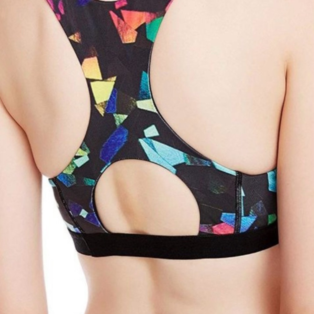 Icyzone sports bra workout top blue prism camo print keyhole yoga top size S